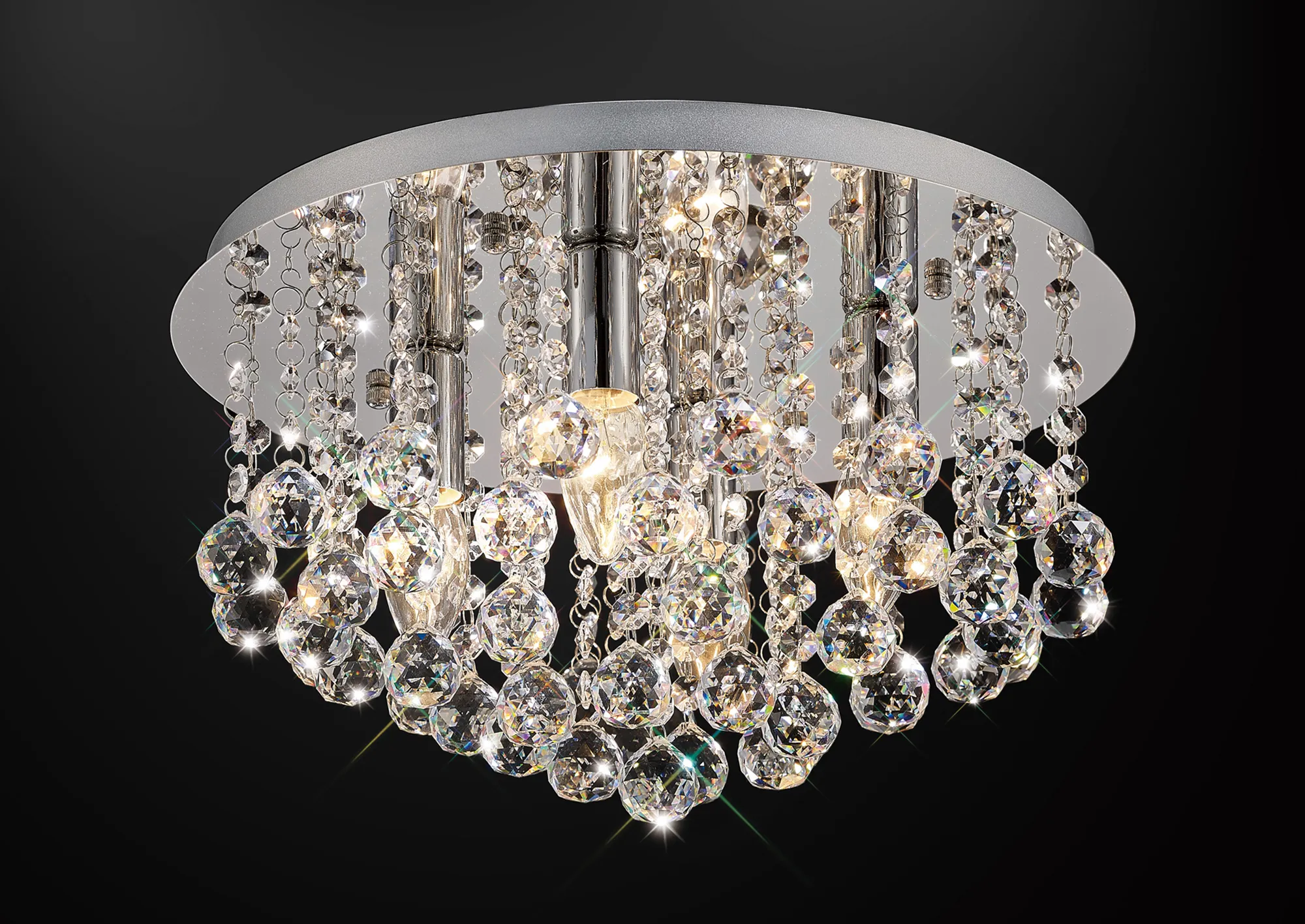 D0143  Acton Crystal Round Flush Ceiling 4 Light Polished Chrome